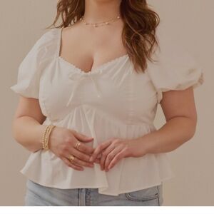 NWT Arula size 0X white Blouse babydoll Top Bubble sleeve Sweetheart